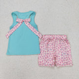 GSSO1784 girls blue sleeveless pocket shorts floral outfits
