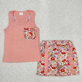 GSSO1793 girls pink sleeveless bow short outfits