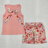 GSSO1793 girls pink sleeveless bow short outfits