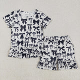 GSSO1852 girls short sleeve black bow shorts pajamas