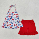 GSSO1928 girls July Fourth bow red shorts outfits
