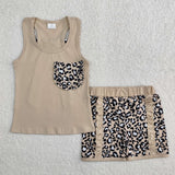 GSSO1979 girls sleeveless vest leopard bow floral shorts outfits