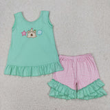 GSSO1983 girls sleeveless embroidered beach  shorts outfits