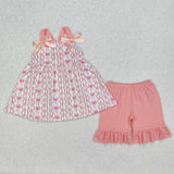 GSSO2094 girls pink orange bow shorts outfits