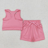 GSSO2130 baby girls rose sleeveless shorts outfits Yoga