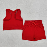 GSSO2131 baby girls red sleeveless shorts outfits Yoga