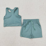 GSSO2133 baby girls green sleeveless shorts outfits Yoga
