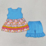GSSO2199 baby girls sleeveless pink green floral shorts outfits