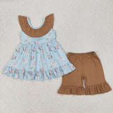 GSSO2385 baby girls sleeveless hunting duck brown shorts outfits