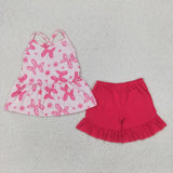 GSSO2439 baby girls rose pink bow shorts outfits
