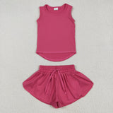 GSSO2500 yoga  baby girls rose sleeveless shorts outfits