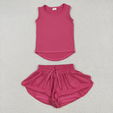 GSSO2500 yoga  baby girls rose sleeveless shorts outfits
