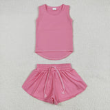 GSSO2501 baby girls pink yoga sleeveless shorts outfits