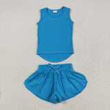 GSSO2504 yoga baby girls blue sleeveless shorts outfits