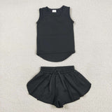 GSSO2505 baby girls black sleeveless shorts outfits
