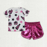 GSSO2516 baby girls rose CHEER leather shorts outfits