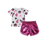 GSSO2516 baby girls rose CHEER leather shorts outfits