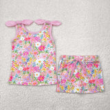 GSSO2551 baby girls pink flower shorts outfits