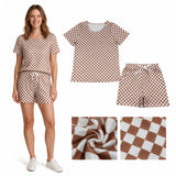 GSSO2680  adult pajamas brown gingham adult women summer set