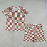GSSO2680  adult pajamas brown gingham adult women summer set