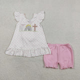 GSSO3018  baby girl clothes cross print toddler girl easter summer outfit