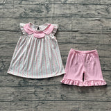 Pre-order GSSO3363 girls flower stripe pink shorts outfits