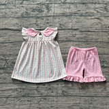 Pre-order GSSO3363 girls flower stripe pink shorts outfits
