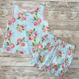 3.2 Pre-order GSSO3448 girls flower blue sleeveless shorts outfits