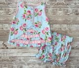 3.2 Pre-order GSSO3448 girls flower blue sleeveless shorts outfits