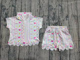 Pre-order GSSO3582 girls Back To School bow stripe zipper scalloped shorts outfits