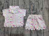 Pre-order GSSO3582 girls Back To School bow stripe zipper scalloped shorts outfits