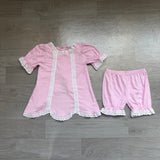 Pre-order GSSO3681 girls solid pink scalloped shorts outfits