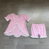 Pre-order GSSO3681 girls solid pink scalloped shorts outfits