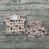 Pre-order GSSO3696 girls bow scalloped shorts zipper outfits