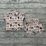Pre-order GSSO3696 girls bow scalloped shorts zipper outfits