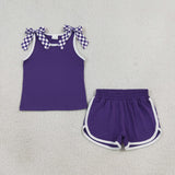 GSSO3814 RTS baby girl clothes purple print toddler girl summer outfit