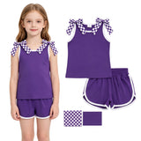 GSSO3814 RTS baby girl clothes purple print toddler girl summer outfit