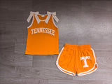 Sample GSSO3829 girls TENNESSEE orange white bow sleeveless shorts outfits
