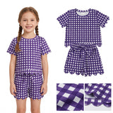 RTS GSSO3841 kids girl clothes scalloped purple plaid shorts outfit summer clothes