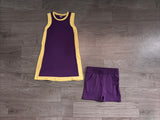 Sample GSSO3844 girls purple yellow sleeveless shorts outfits yoga
