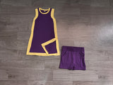 Sample GSSO3844 girls purple yellow sleeveless shorts outfits yoga