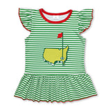 Matching Baby girls boys Red Flag map Golf course Green striped short sleeve top