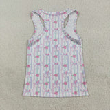 GT1014 Girls bow stripe vest T-shirt top yoga