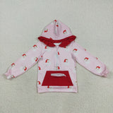 GT1047 baby girls Christmas zipper blue red hoodies top
