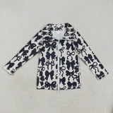 GT1084 baby girls black bow zipper long sleeve top yoga