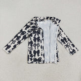 GT1084 baby girls black bow zipper long sleeve top yoga