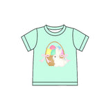 10.25 Pre-order sample GT1396 Girls Easter bunny egg green short sleeve T-shirt top