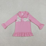 GT1402 baby girls long sleeve button pullover top