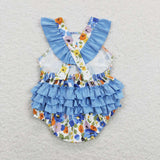 SR0824-- flower blue girls romper