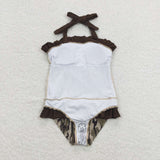 S0192---Halter backless ruffle camo one pc baby girls swimsuit